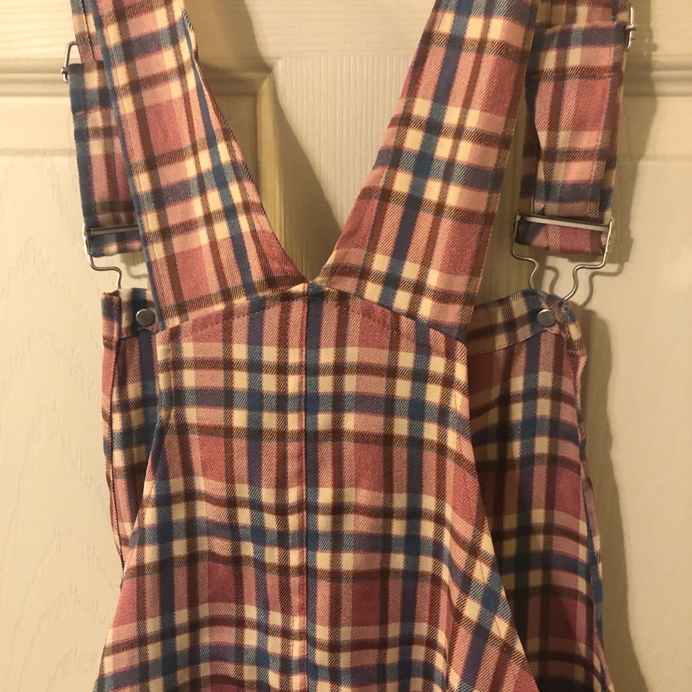 Romper jack-Pink plaid overalls size medium